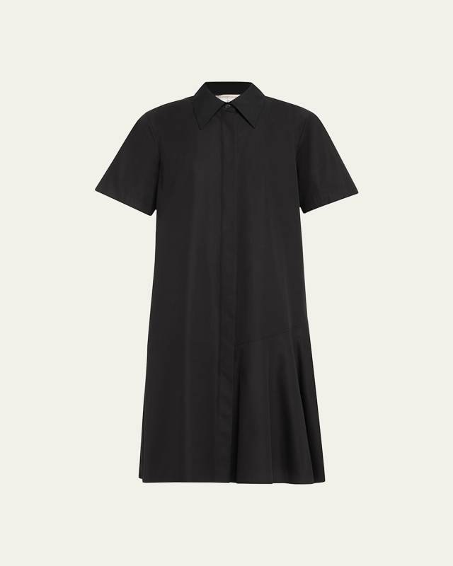 Flounce Cotton Poplin Midi Shirtdress