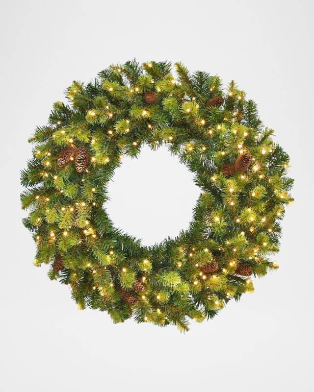 Deluxe Village Mix Pine Pre-Lit Christmas Wreath
