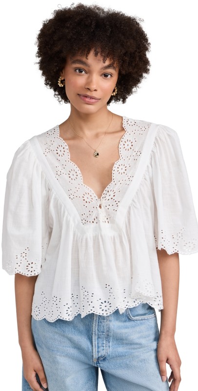 Free People Costa Eyelet Top Bright White