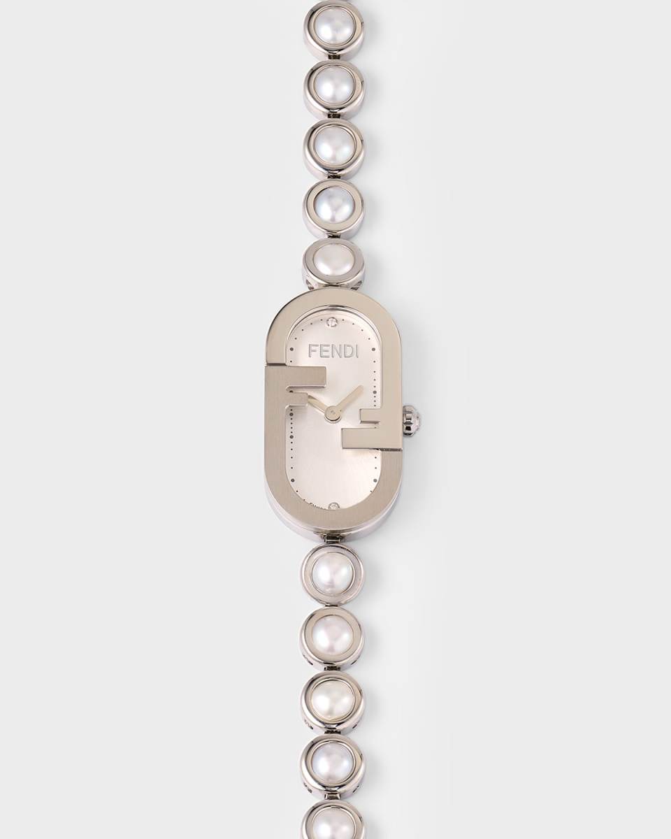 O'Lock Vertical Oval Bracelet Watch with Pearls, Steel