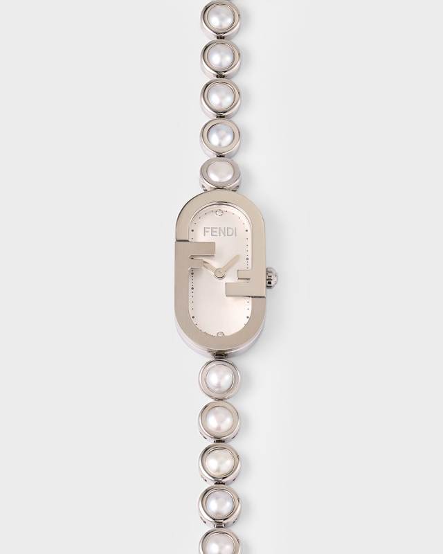 O'Lock Vertical Oval Bracelet Watch with Pearls, Steel