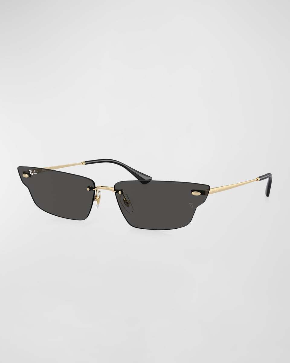 Rimless Metal & Plastic Cat-Eye Sunglasses, 66mm