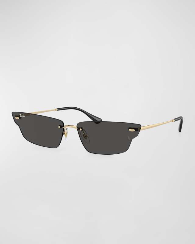 Rimless Metal & Plastic Cat-Eye Sunglasses, 66mm