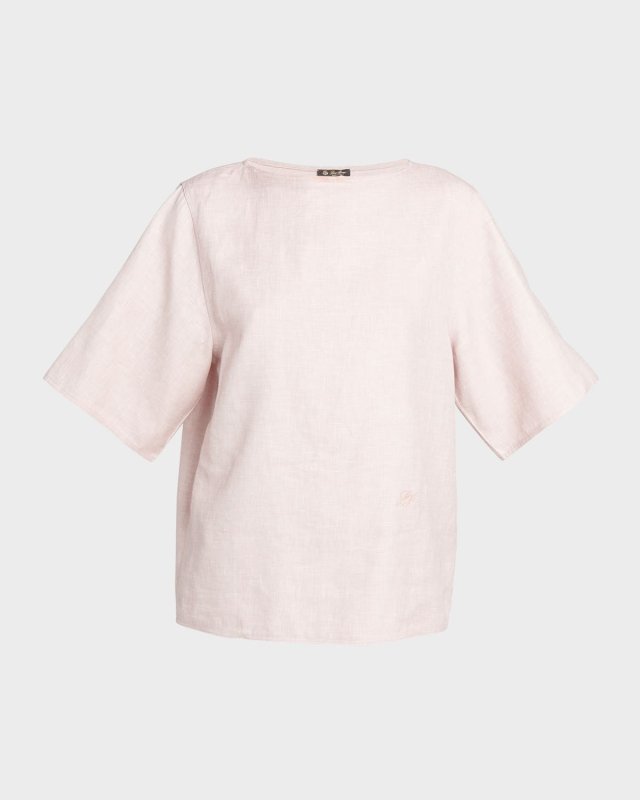 Mara Spring Linen-Wool Short-Sleeve Shirt