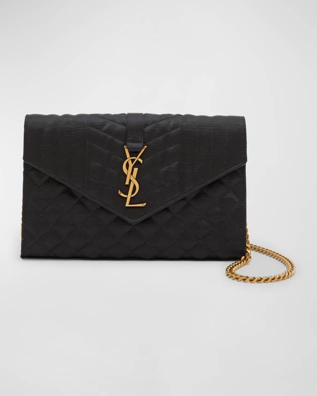 YSL Monogram Large Wallet on Chain in Satin