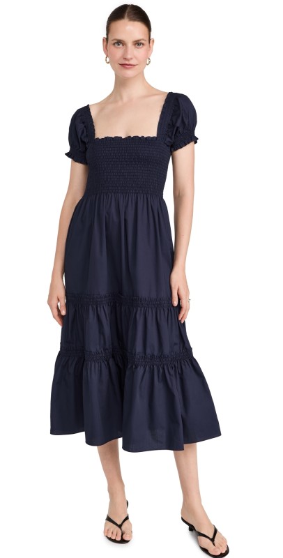 o. p.t Square Neck Smocked Dress Navy