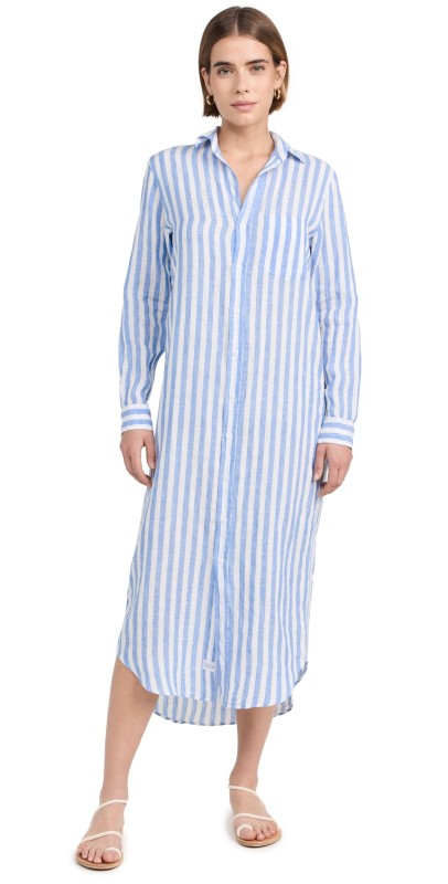 Frank & Eileen Rory Maxi Shirtdress Wide White/Blue Stripe