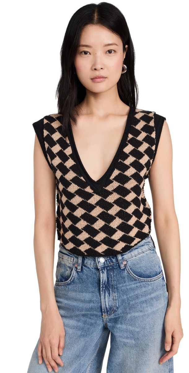 Free People Lola Top Black And Tan Combo