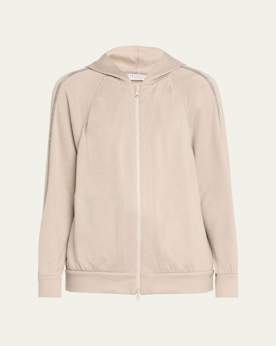 Hooded Monili Trim Zip-Up Spa Cotton Jacket