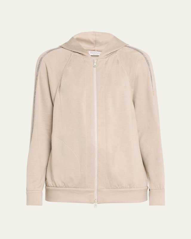 Hooded Monili Trim Zip-Up Spa Cotton Jacket