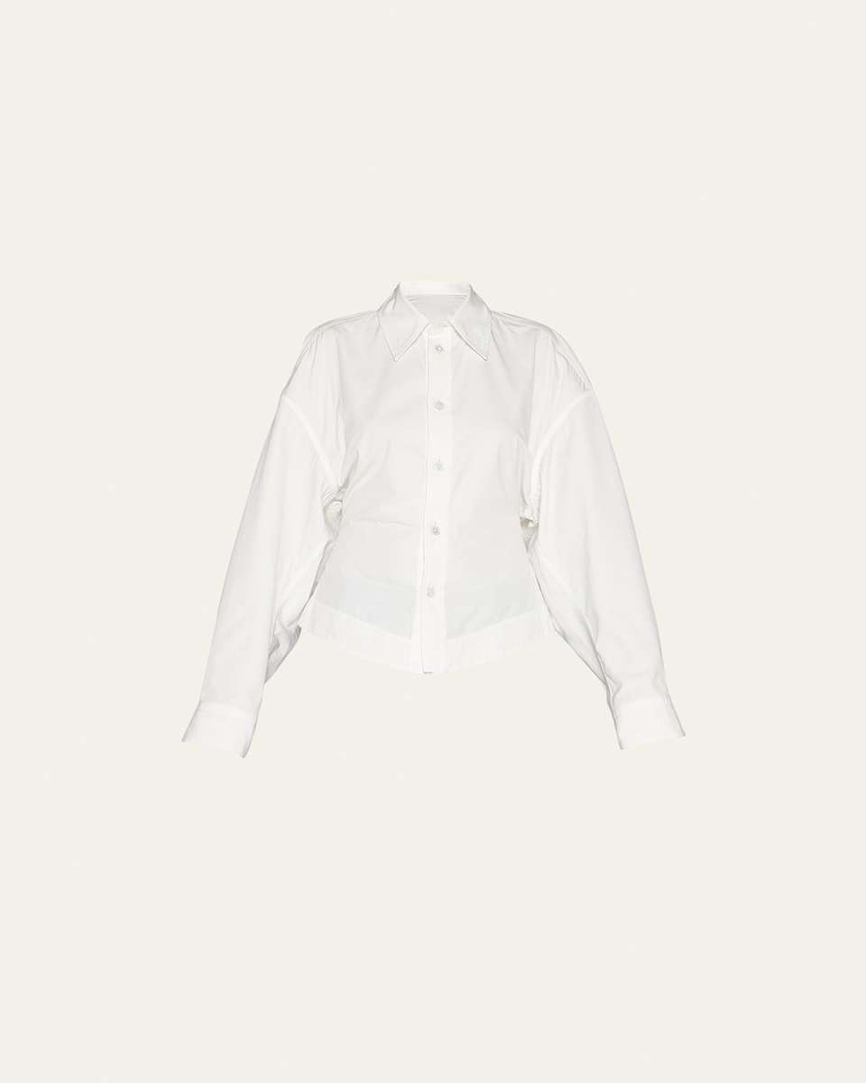 Draped Button-Front Blouse w/ Corset Boning