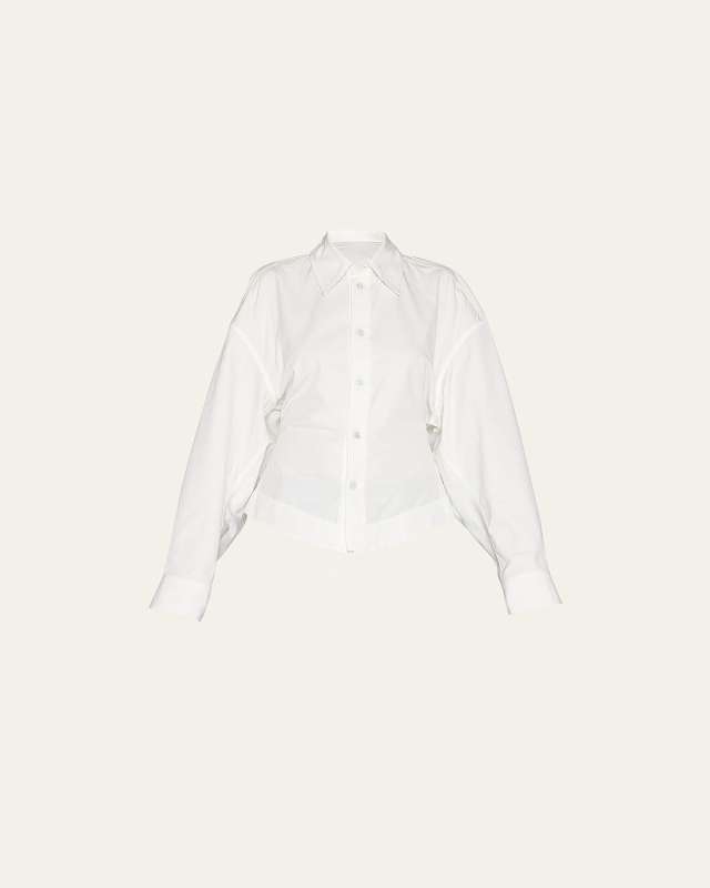 Draped Button-Front Blouse w/ Corset Boning