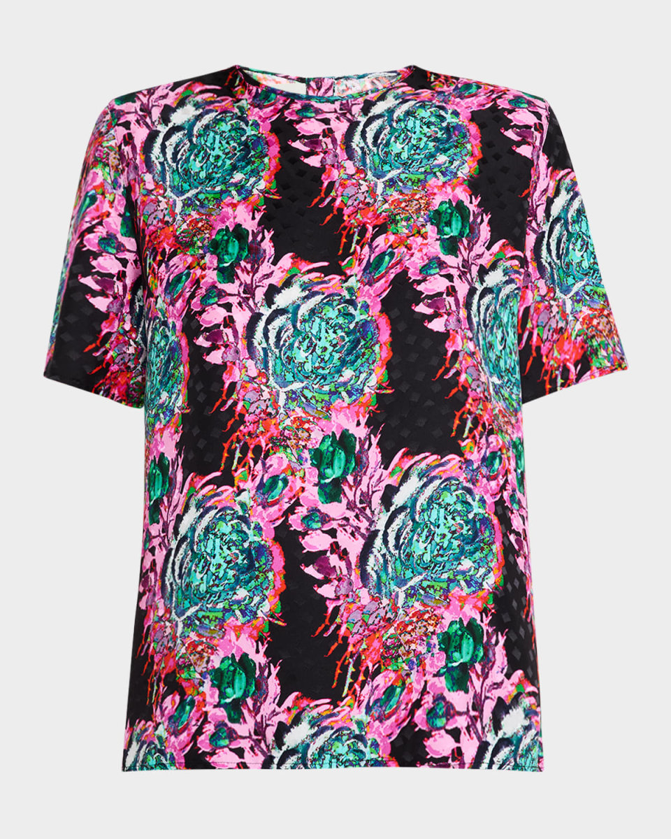 Acid Trip Short-Sleeve Silk Blouse