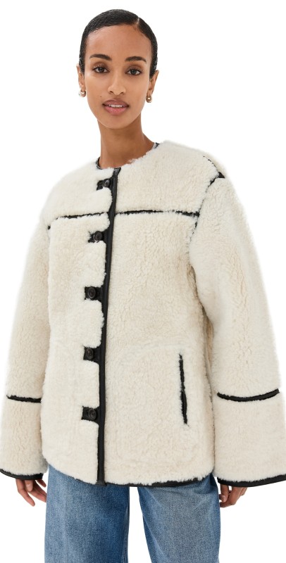 Veronica Beard Anya Reversible Shearling Coat Ecru/Black