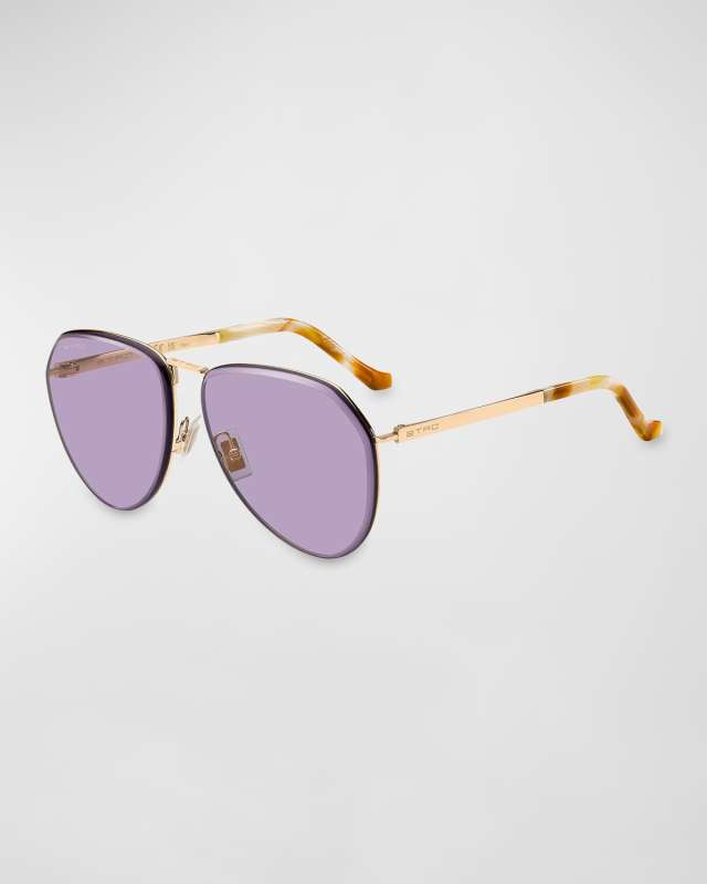 Logo Stainless Steel Aviator Sunglasses