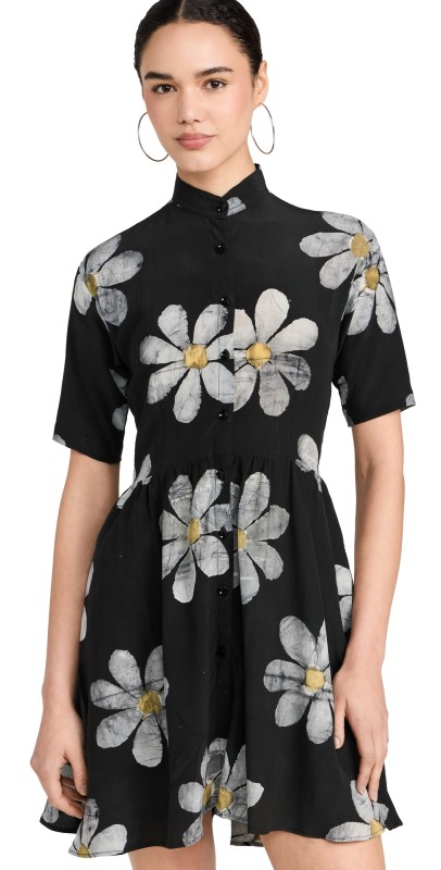 Studio 189 Silk Mini Shirt Dress Black & White