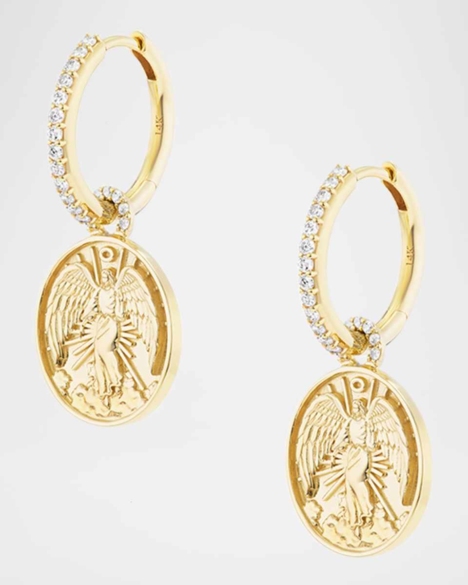14K Yellow Gold Guardian Angel Huggie Earrings