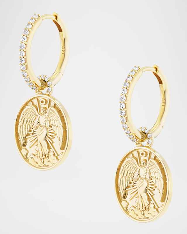 14K Yellow Gold Guardian Angel Huggie Earrings