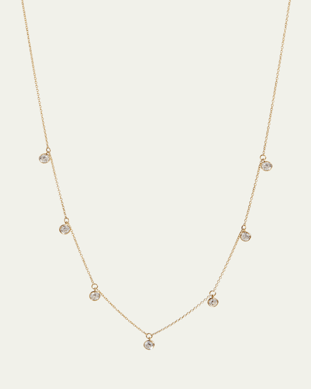 14K Yellow Gold Bezel Round Diamond Station Necklace, 16-18"L