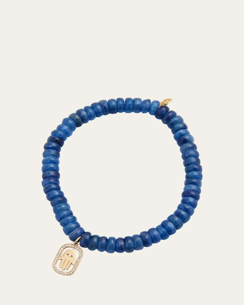 Diamond Hamsa Charm on Blue Kyanite Rondelle Bracelet
