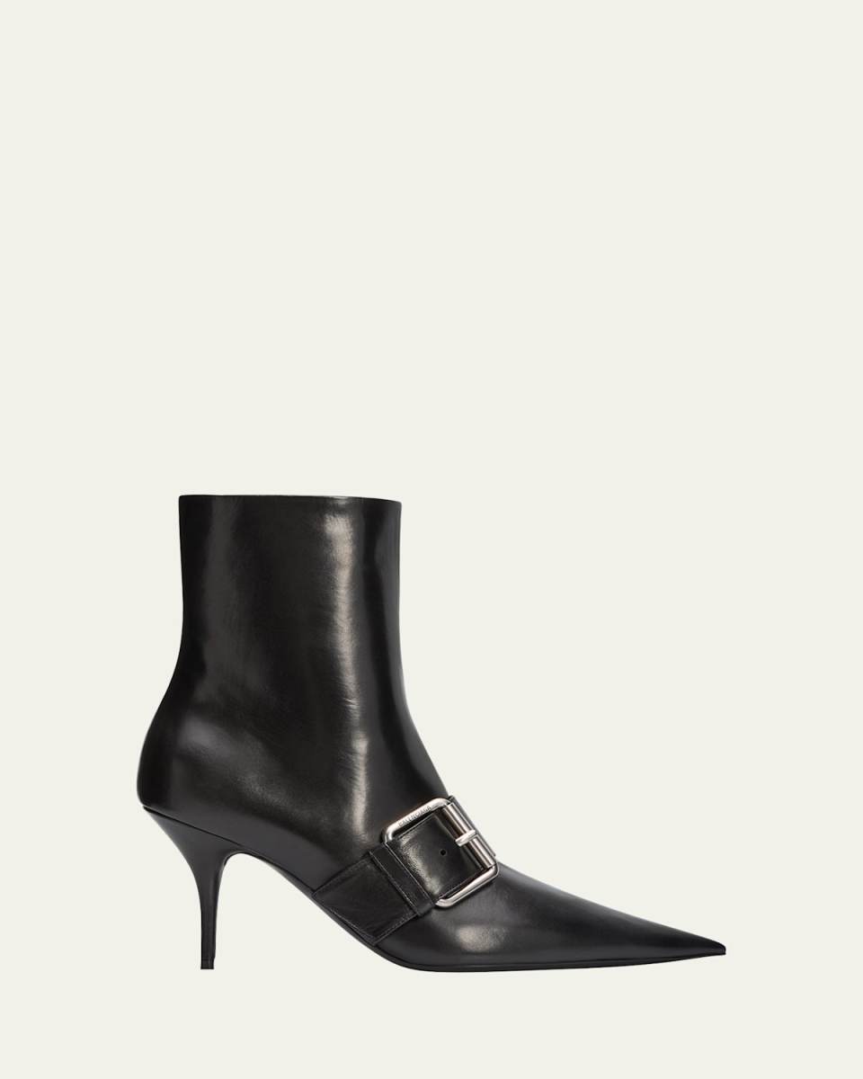 Leather Buckle Stiletto Ankle Booties