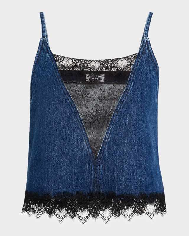 20s Lace and Denim Slip Top