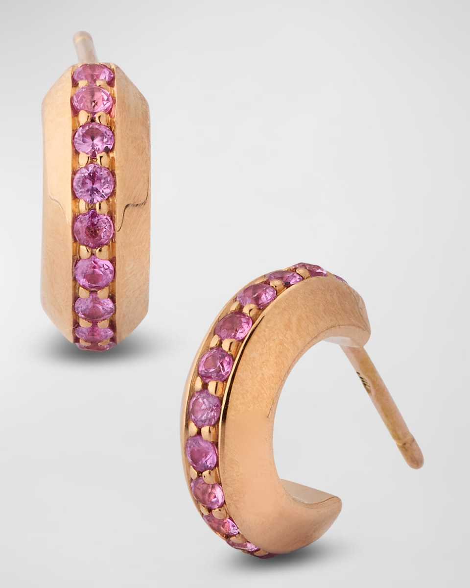 Grant 18K Rose Gold Pink Sapphire Knife Edge Huggie Earrings