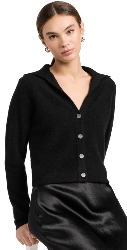 Vince Polo Button Cashmere Cardigan Black