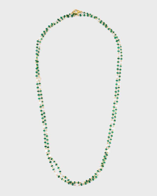 Ethereal 18K Yellow Gold Emerald and Diamond Necklace, 48"L, 30.68tcw