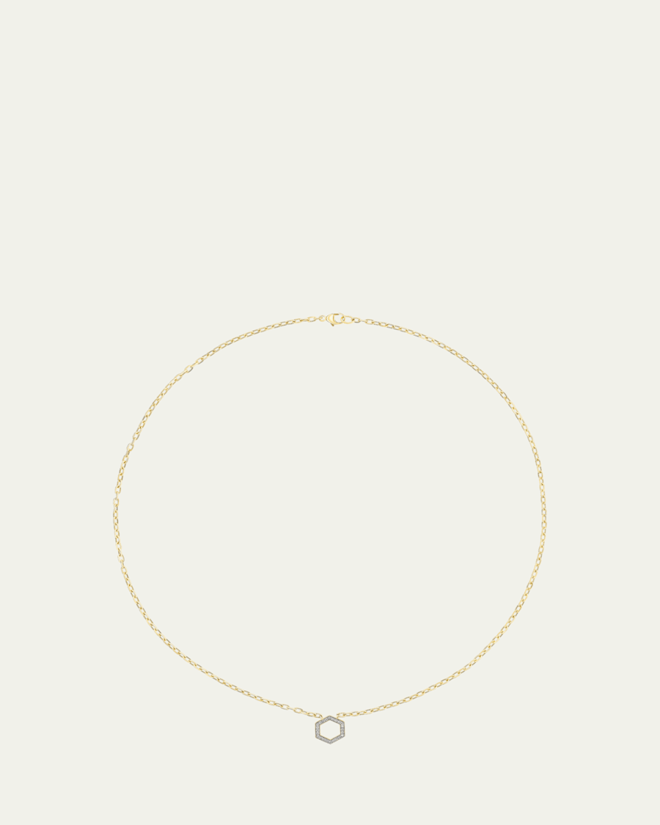 18K Yellow Gold Mini Diamond Hexagon Foundation Chain Necklace, 18"L