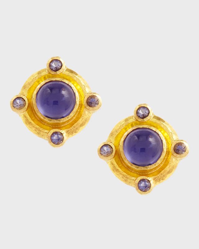19K Gold Iolite Stud Earrings