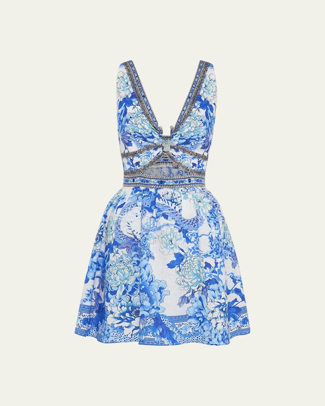 Short V-Neck Cutout Linen Dress