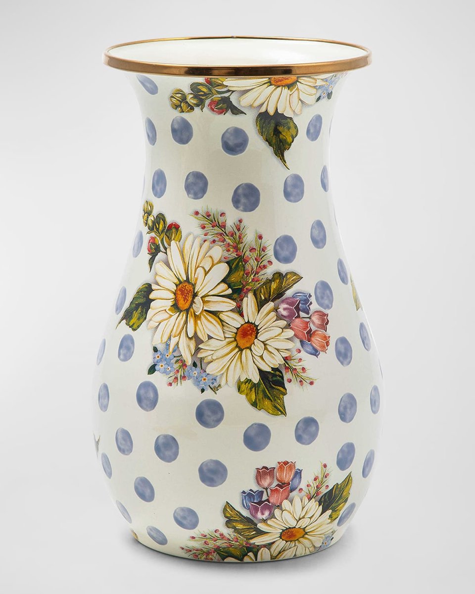 Wildflowers Enamel Tall Blue Vase
