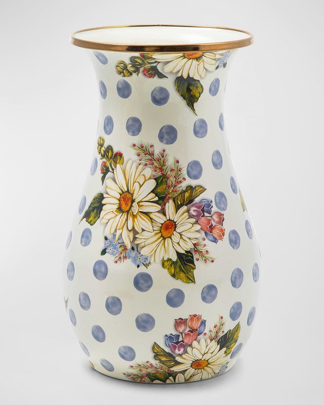 Wildflowers Enamel Tall Blue Vase