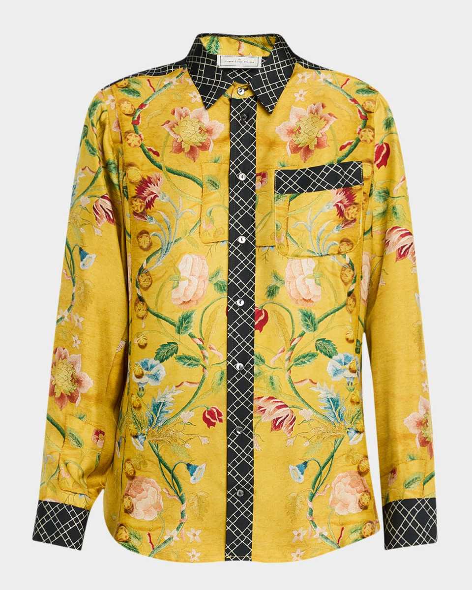 Floral-Print Silk Blous