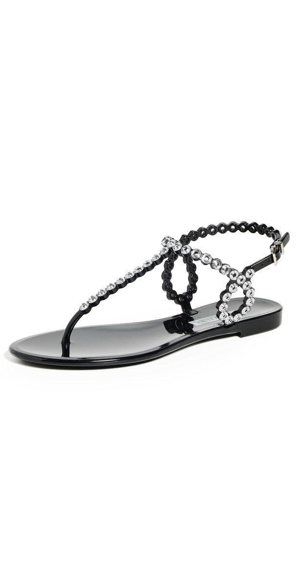 Aquazzura Almost Bare Crystal Jelly Sandal Flats Black