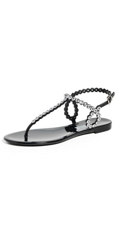 Aquazzura Almost Bare Crystal Jelly Sandal Flats Black