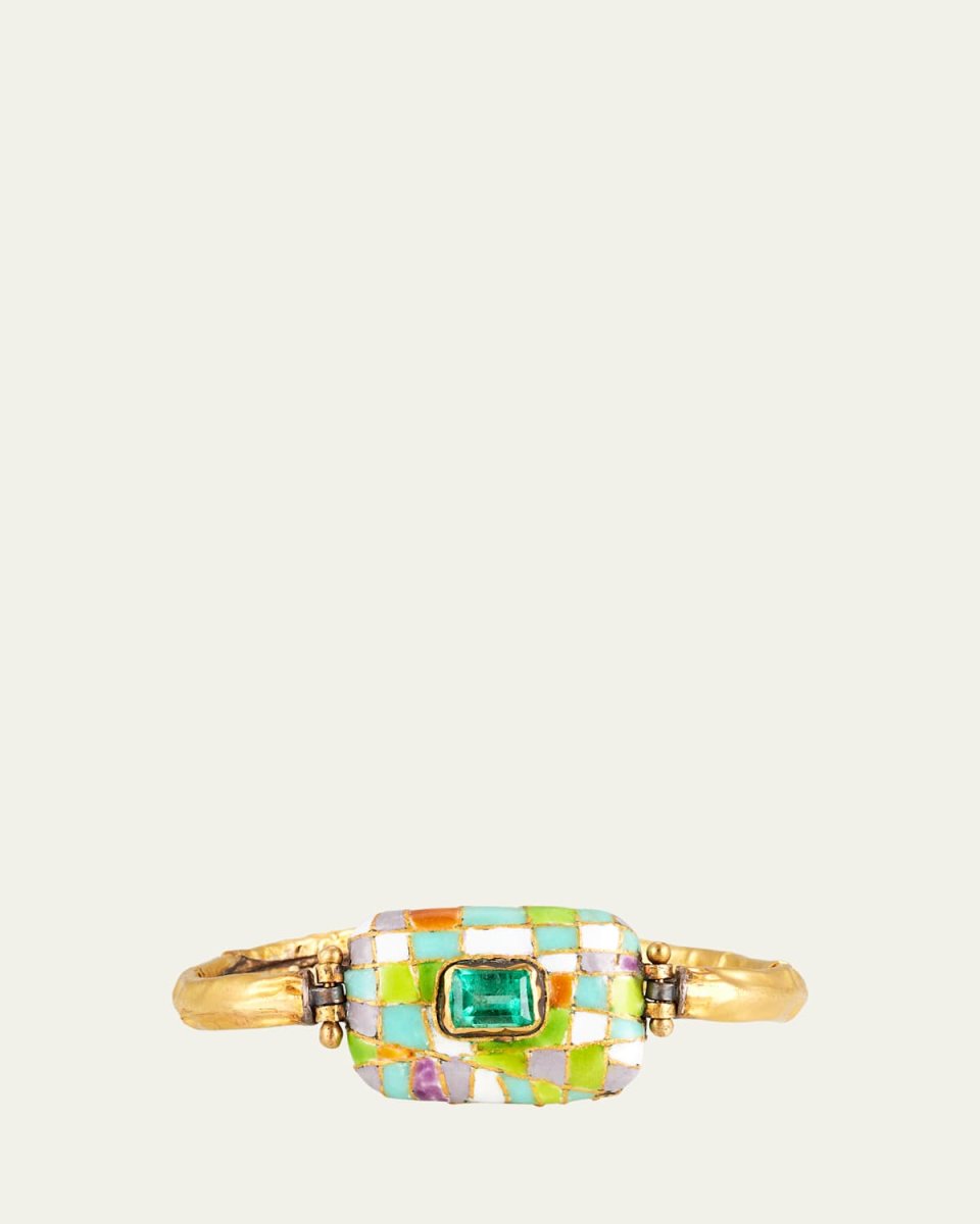 22K Yellow Gold Plated Metropolitan Bracelet with Emerald and Enameled Front