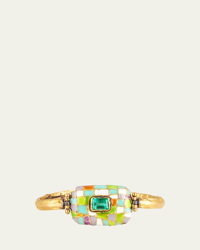 22K Yellow Gold Plated Metropolitan Bracelet with Emerald and Enameled Front