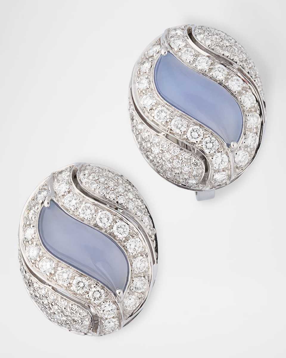 18k White Gold, Diamond & Purple Chalcedony Earrings
