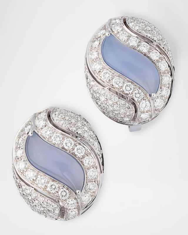 18k White Gold, Diamond & Purple Chalcedony Earrings