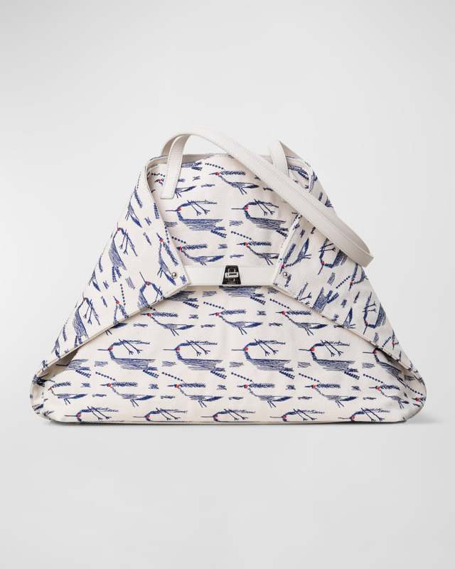 Ai Medium Bird Embroidered Canvas Shoulder Bag