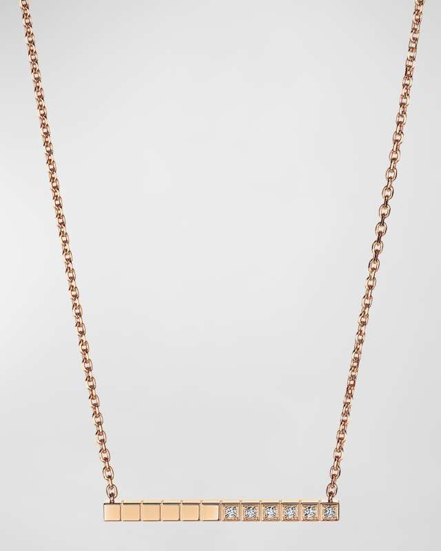 Ice Cube 18K Rose Gold Diamond Bar Necklace