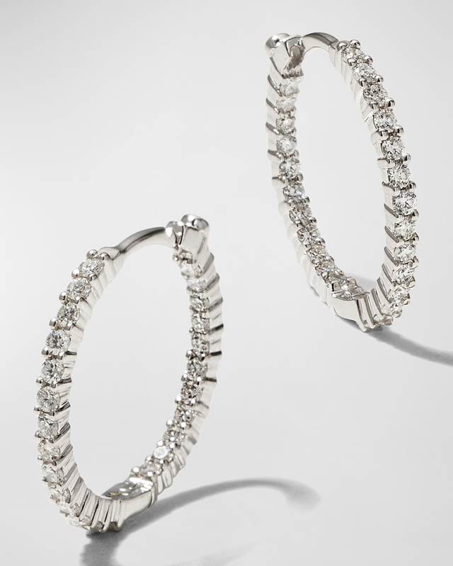 18K Inside Outside Diamond Hoop Earrings, 22mm