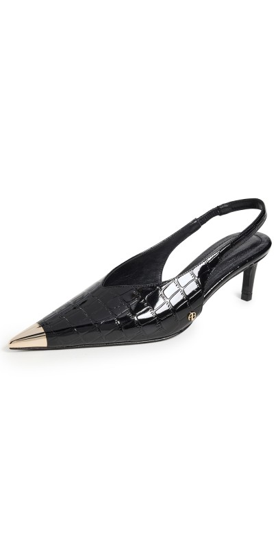 ANINE BING Nina Heels with Metal Toe Cap Slingbacks Black