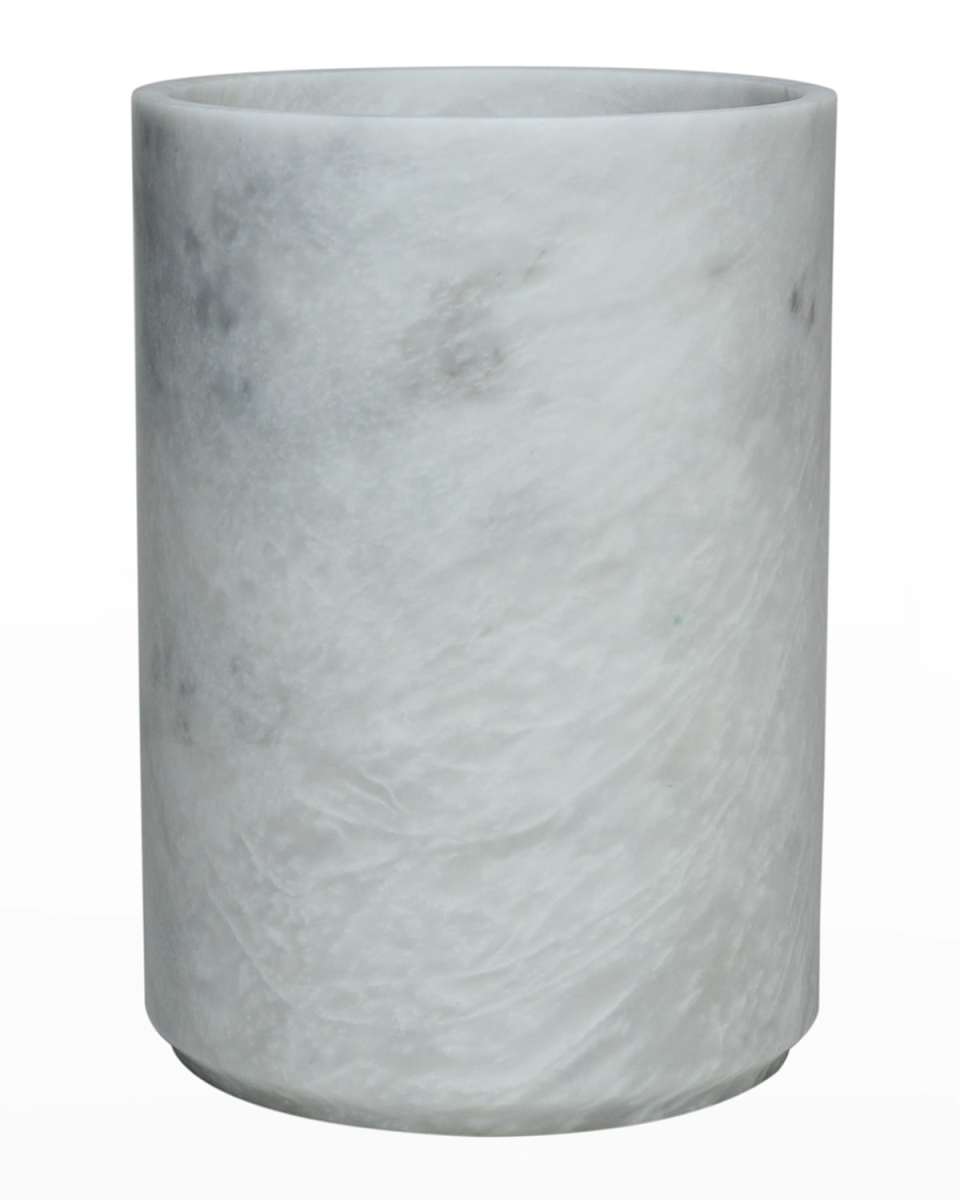 Eris Collection Pearl White Marble Round Wastebasket w/ Liner