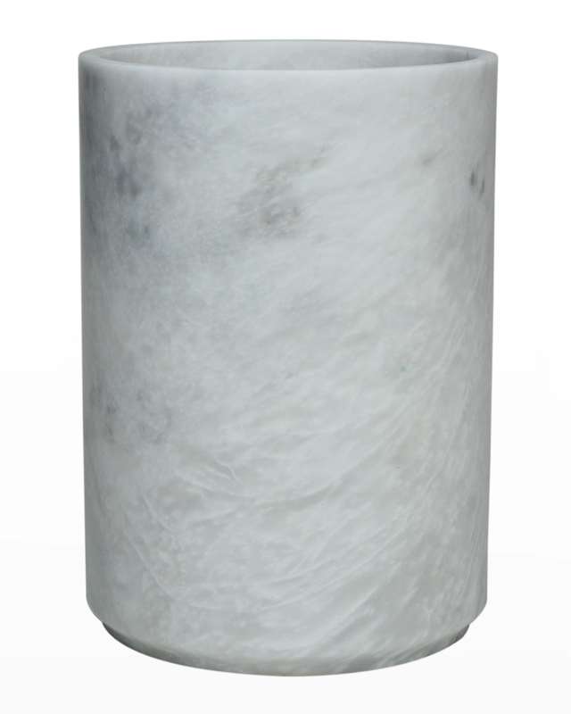 Eris Collection Pearl White Marble Round Wastebasket w/ Liner