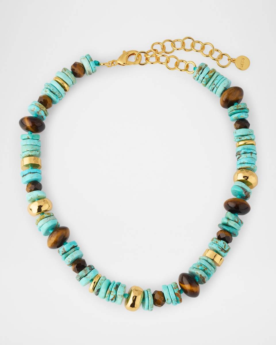 Turquoise Gemstone Strand Necklace with Tigers Eye