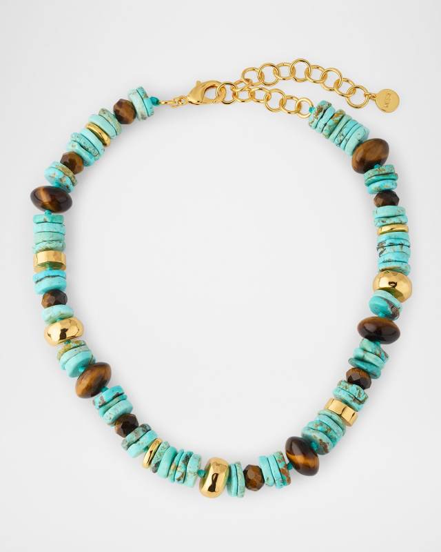 Turquoise Gemstone Strand Necklace with Tigers Eye