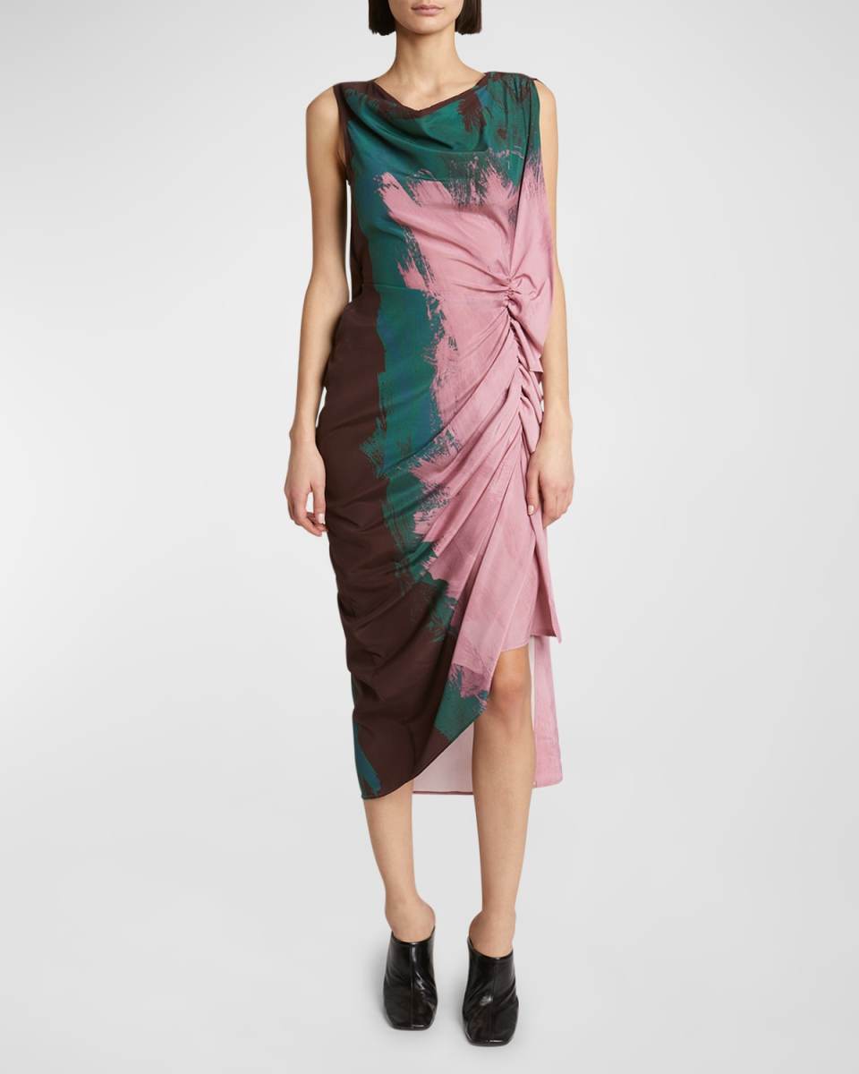 Dinam Draped Printed Midi Dress